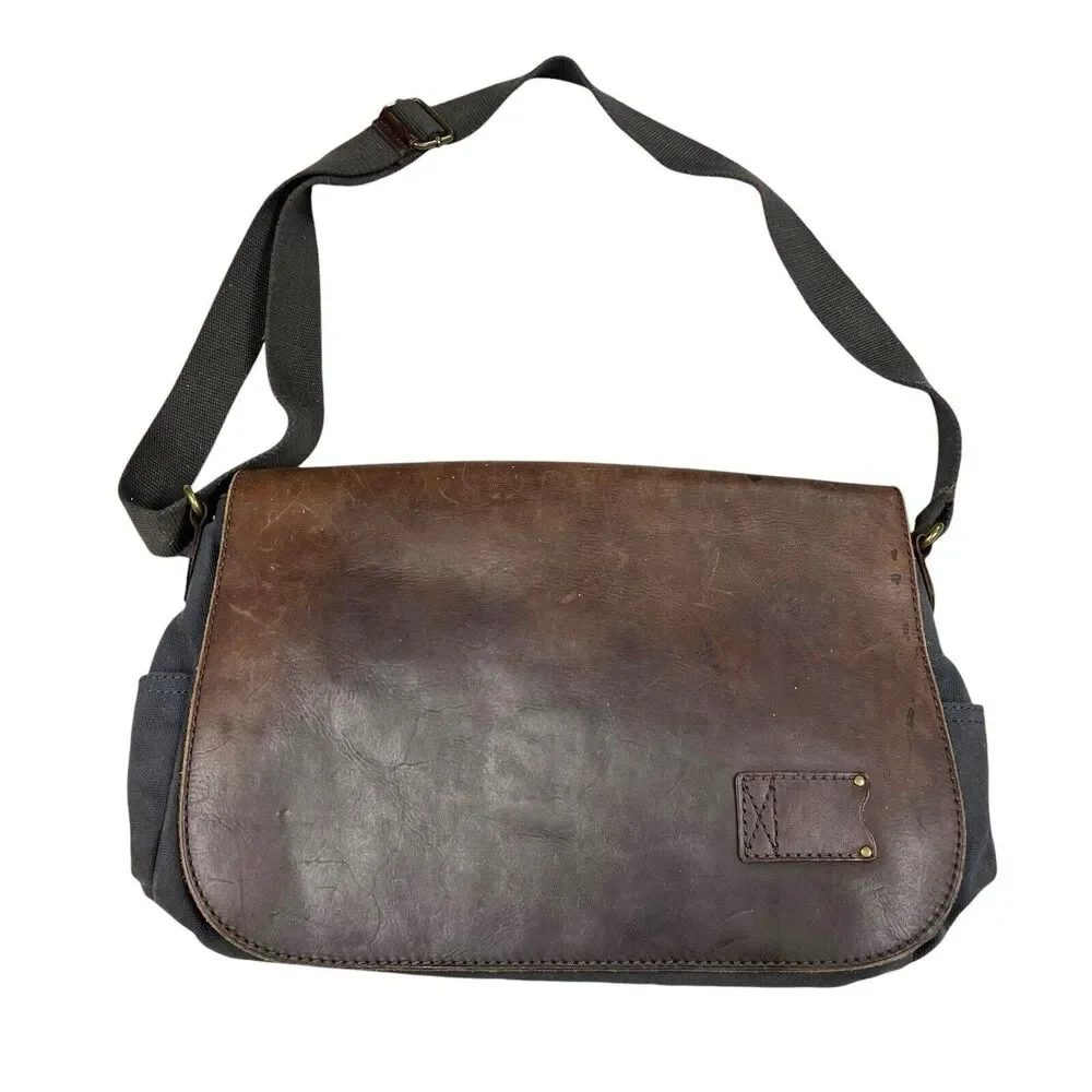 Patricia Nash Men's Leather Brown Blue Messenger Bag Travelers